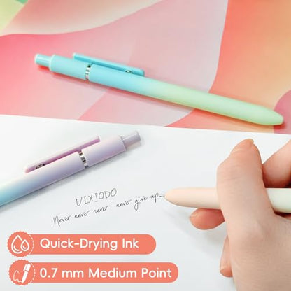 UIXJODO Gel Pens, 10 Pcs Black Ink Pens for Women, 0.7mm Medium Point Smooth Writing Pens with Silicone Grip, High-End Series Metal Clip Retractable Pens for Journaling Note Taking (10 Pcs Pastel) - color: 10 Pcs Pastel