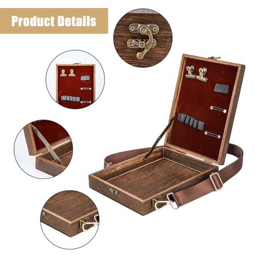 SUPERFINDINGS Writers Messenger Wood Box Tabletop Easel Box Painting Brush Tool Storage Cage Portable Storage Easel Box with Band for Outdoor Painting Drawing Sketching Writing