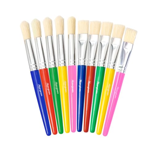Kids Paint Brushes Set, 10 Pack Non-Toxic Washable Round & Flat Art Brushes for Children Ages 3-8, Perfect for School Painting & Home Crafts - size: 10PCS