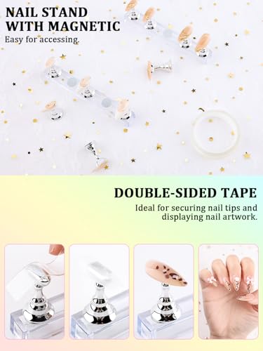 YOOVR Nail Art Tools Set, Nail Stand for Press on Holder for Painting Nails, Nail Art Brushes, Liner Brushes, Nail Dotting Tool, Must Haves Design Tools Supplies Kit for Nail Tech & Beginners (White) - color: White