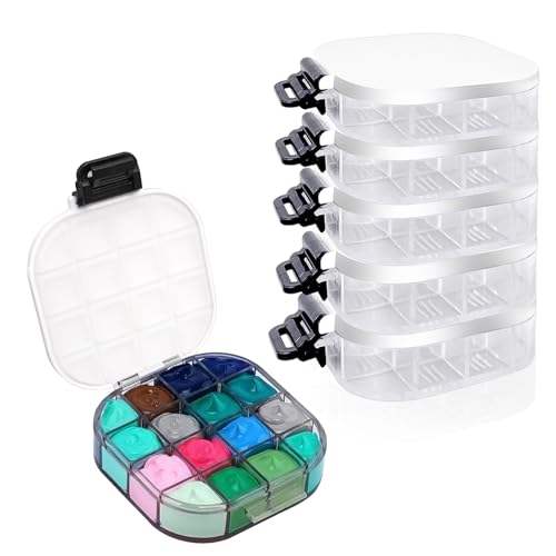 6 Pcs Airtight Paint Storage Palette Box with Lid 4.4x3.5x1 Inch 16 Wells Smal Acrylic Palette Watercolor Tray Container Stay Wet for Painting Art Gouache Oil (Black)