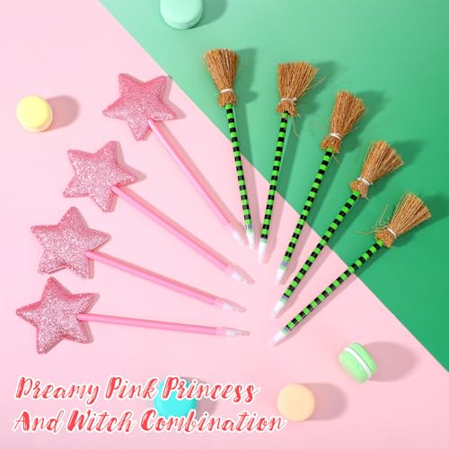 36 Pack Witch and Princess Party Favors Including Witch Broom Pens and Pink Star Ballpoints Pink and Green Favors for Halloween Party Supplies Decorations Goodie Bag