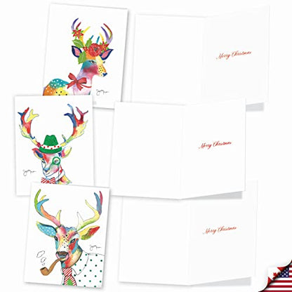 The Best Card Company Variety Pack of 10 Christmas Greeting Cards with Envelopes, Humor Holiday Assortment for Men and Women (10 Designs, 1 Each) - Fancy Reindeer AM6751XSG-B1x10 - style: Fancy Reindeer