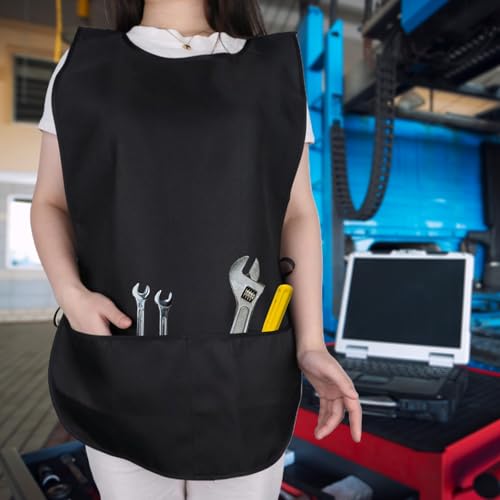 Larrel Cleaning Apron,Smock Apron Cleaning Aprons for Housekeeping Art Smock Painting Aprons for Adults Cobbler Unisex Waterproof Smocks with 2 Deep Pockets Art Smocks for Adults(Black)