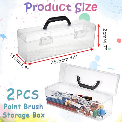 BTSKY 2 Pack Clear Plastic Painting Brush Container with Black Handle, Portable Long Paintbrush Case, Drawing Tools Storage Box, Practical Art Supply Organizer for Artist Crafters, 14"x4.7"x4.3"