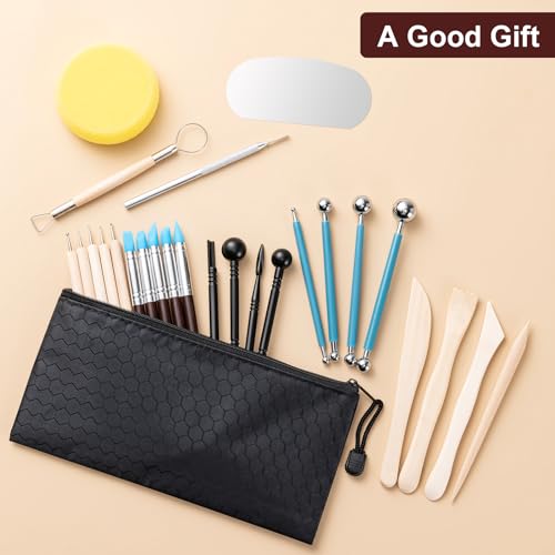 Amrules Clay Tools Kit, 27 PCS Pottery Tools, Practical Polymer Clay Sculpting Tools Kit, Air Dry Clay Tools Set for Adults, Pottery Craft, Dotting, Carving, Drawing, Molding, Modeling, Shaping - color: Lightyellow-27Pcs