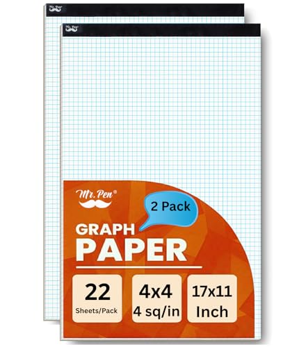 Mr. Pen- Graph Paper Pad, 17x11 Inches, 4x4 (4 Squares per Inch) | 2 Pack of 22 Sheets, Ideal for Math, Graphing and Sketching, Grid Paper for Students, Engineers, Artists - color: White, size: 2 Pack 17"x11", 4 sq/in