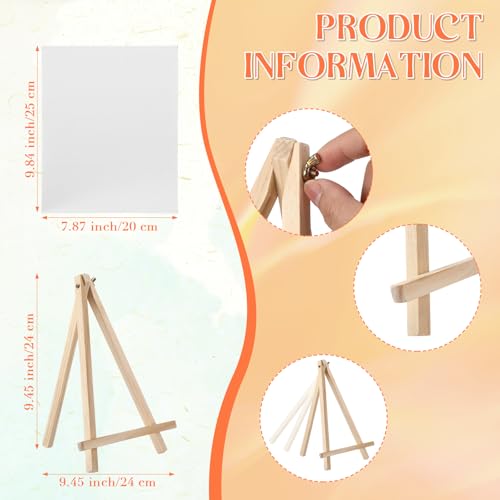 MotiMind 36 Pcs Mini Canvas and Easel Set for Painting, 8 x 10 Inch Canvas Panels with 9 Inch Wooden Easels for Oil Acrylic Painting Christmas Birthday Valentine's Mother's Day Art Crafts Party Favors - size: 8 x 10 Inch