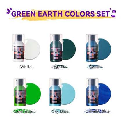 OPHIR Premixed Acrylic Pouring Paint Kit, 3.8OZ/Bottles, White,Green, Azure, Leaf Green, Sky Blue, Metallic Blue, High Flow Water-Based Pour Paint Supplies for Pouring on Canvas, Wood, Rocks, 6 Colors - color: Green Earth Colors Set (6 Bottles)