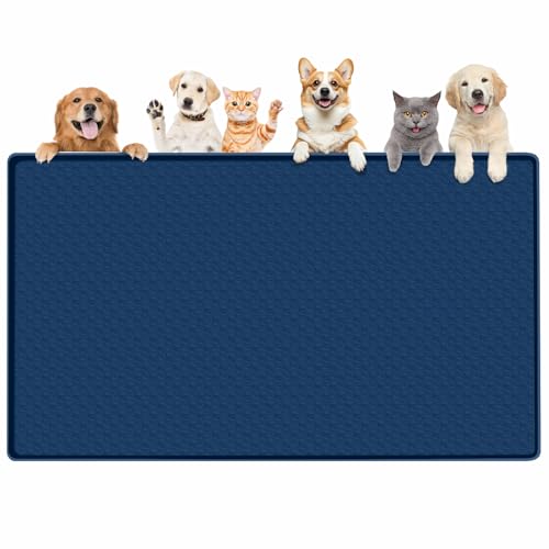 Dog Food Mat 51''x25.6'' Extra Large Dog Mat for Food and Water,Blue | Silicone Dog Bowl Mat with Raised Edge, Waterproof Non-Slip Pet Feeding Mat for Floors, fit for Dog Cat Bowls - color: Blue, size: 51"L x 25.6"W