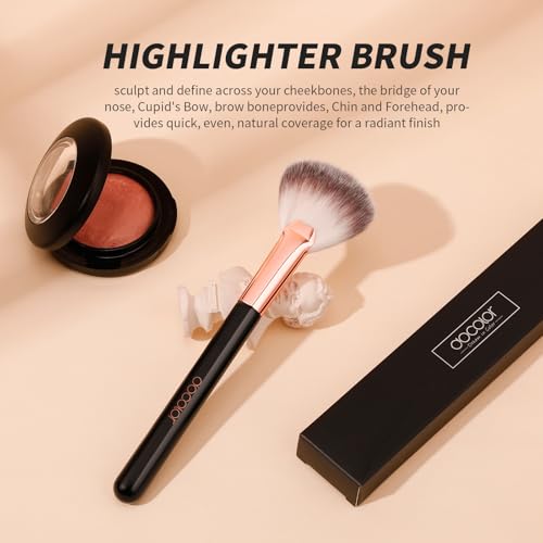 docolor Highlighter Brush Fan Brush Blush Brush Setting Makeup Brush Face Makeup Brush Synthetic Bristles For Powder, Bronzer, Highlight, Contour, Professional Make Up Brush Wooden handle - size: Fan Brush-M