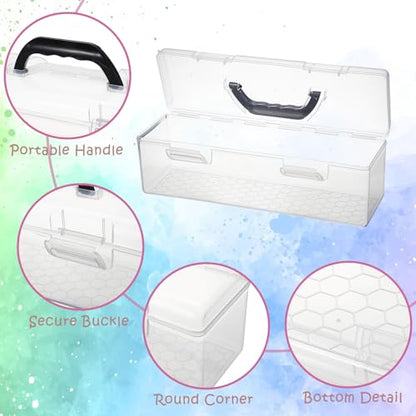 BTSKY 2 Pack Clear Plastic Painting Brush Container with Black Handle, Portable Long Paintbrush Case, Drawing Tools Storage Box, Practical Art Supply Organizer for Artist Crafters, 14"x4.7"x4.3"