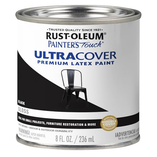 Rust-Oleum 1979730 Painter's Touch Latex Paint, Half Pint, Gloss Black, 8 Fl Oz (Pack of 1) - color: Gloss Black, size: 8 Fl Oz (Pack of 1)