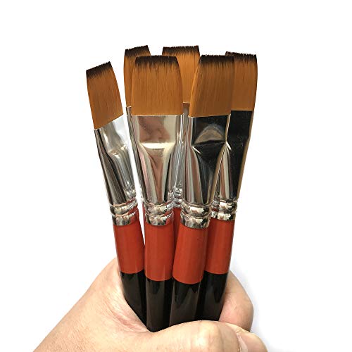 3/4 Inch Flat Bright Paint Brush, Pack of 6, Premium Quality Synthetic Hair for Acrylic Watercolor Oil Gouache Painting by Students, Professionals and Artists - size: 0.75 Inch Flat (6 PCS)