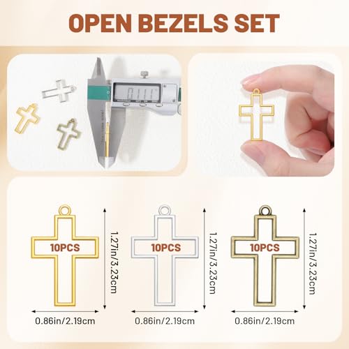 Gartful Open Bezels for Resin Jewelry Making, Hollow Frame Pendants with Jump Rings, Craft Bezels for Necklace, Earrings - style: Cross - 30PCS