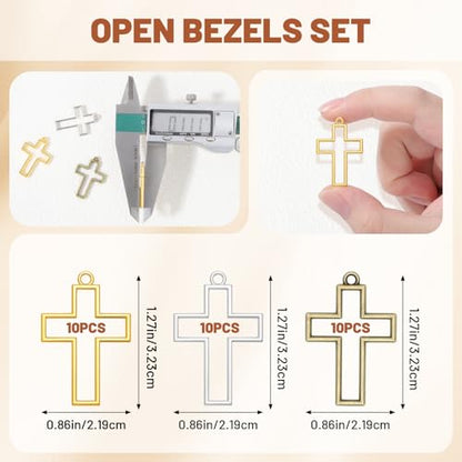 Gartful Open Bezels for Resin Jewelry Making, Hollow Frame Pendants with Jump Rings, Craft Bezels for Necklace, Earrings - style: Cross - 30PCS