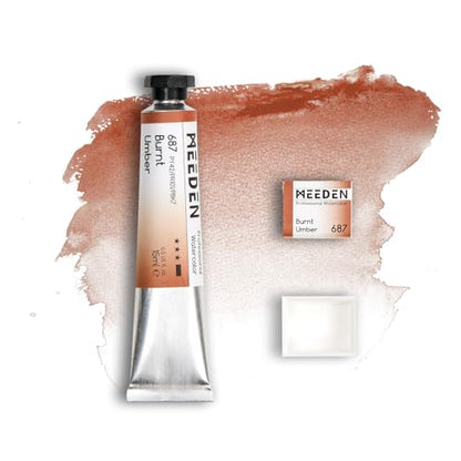 MEEDEN Professional Artist Watercolor Paint: Burnt Umber - 15ml/0.5oz Water Color Tube, Semi-Moist Pigment Half Pan and Empty Matching Half Pan for Artists Pros - color: Burnt Umber