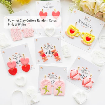 Mother’s Day Polymer Clay Cutters & Stamps Set - 12pcs Sharp & Durable Tea Cup, Cake, Heart, MOM & Silhouette Shapes for DIY Earring Jewelry Making, Soft Clay Crafts & Holiday Supplies - color: 2M color