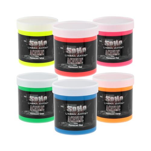Soho Urban Artist Heavy Body Acrylic Paint - Set of 6-500mL - Fluorescent - Thick, Rich Color, Excellent Coverage, Professional Quality - Artists Acrylic Paint - size: 16.91 Fl Oz (Pack of 6)