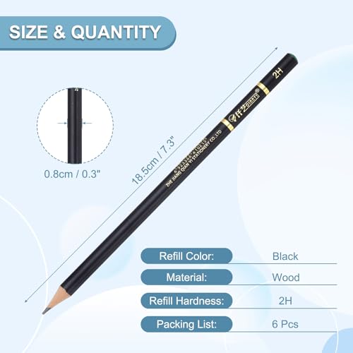 PATIKIL 6Pcs Drawing Pencils for Sketching, 2H Refill Sketch Pencils for Drawing, Graphite Art Pencil Set Professional Resistant Lead for Painting Shading Artist Office Supplies - size: 2H