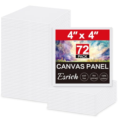ESRICH Mini Canvases for Painting, 4x4In Canvas in Bulk 72 Pack Small Canvas Panels Cotton Paint Canvas Primed Acid Free Blank Canvas Boards for Oil,Watercolor,Acrylic,Gouache & Tempera - size: 4*4in 72pack