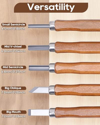 UCEC 5 Pack Linocut Wood Carving Tools Set Linoleum Hand Wood Carving Kit Whittling Knives V-Chisel Angled Gouge Half Round Woodcarving Tools Set Whittling Kit for Linocut Printmaking Supplies Gift - color: Wooden-5 Pack