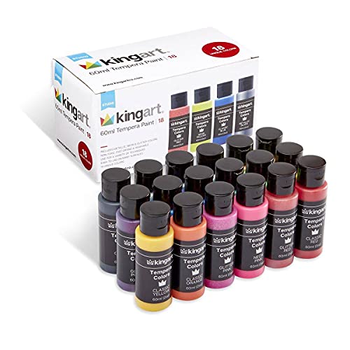 KINGART Washable Tempera Paint, 18 Unique Colors, 60ml (2oz) Poster Paint, Art Supplies for Finger Painting, School Projects, and Crafting