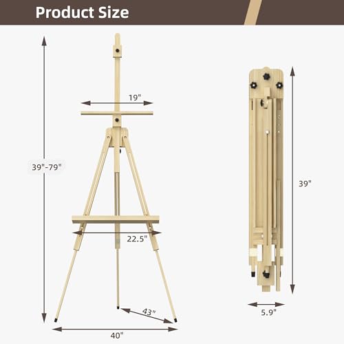 Tripod Portable Standing Wooden Easel for Painting | Adjustable Foldable Art Easel for Kids, Adults, Stuedent, Hold 1 or 2 Canvas up to 60'', Suitable for Sketching, Oil