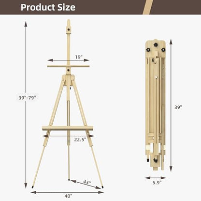 Tripod Portable Standing Wooden Easel for Painting | Adjustable Foldable Art Easel for Kids, Adults, Stuedent, Hold 1 or 2 Canvas up to 60'', Suitable for Sketching, Oil