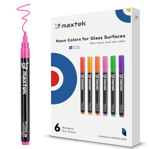 maxtek Dry Erase Markers, Fine Tip Glass Whiteboard Markers, Neon Colors, 6 Count White Board Dry Erase Pens - style: 6 Neon Colors Fine Tip