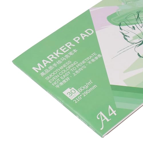 Marker Pad, Professional Textured 80gsm A4 Marker Paper Pad with 30 Sheets for Artists Beginners and Kids Ideal for Drawing Painting Sketching
