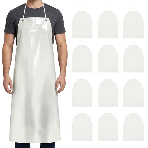 Xpose Safety Heavy Duty Vinyl Waterproof Aprons, White - For Home, Industrial and Commercial Use - Chemical Resistant - color: White - 8 Mil, style: 12 Pack