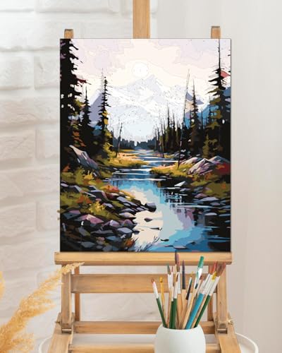 TOCARE Mountains Paint by Numbers Kit for Adults Beginners, Adult Paint by Number Kits Mountain Streams, Acrylic Adults’ Paint-by-Number Kits Nature 16x20inch - color: Mountains Stream