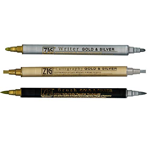 Kuretake Zig Gold and Silver pens Assortment Set, Professional Quality for Artist, Christmas Card, Brush Lettering, Illustration, Card Making, Writing, AP-Certified, Made in Japan
