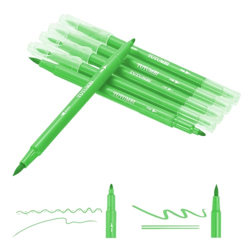 PATIKIL Dual Brush Markers, Bright Green Fine and Brush Tip Pen Artist Colored Marker Set Supplies for Adult Coloring Books Lettering Journaling Calligraphy Drawing Doodling, 6 Pcs - color: Bright Green
