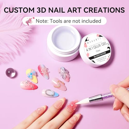 Makartt 3D Gel Nail Art: Clear Solid Builder Nail Gel 4 in 1 Non-sticky for Extension Shaping Strengthen Building, 3D Sculpting Hard Gels UV/LED Lamp Required 15ml - color: Clear