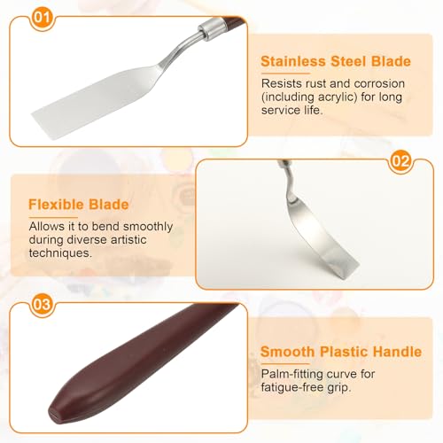 HARFINGTON 2pcs Palette Knife Painting Tool 2.72" x 0.7" Stainless Steel Art Spatula Pallet Knives Scrapers Tools with Plastic Handle for Acrylic Oil Canvas Mixing Spreading, Red/Silver - size: 2.72" x 0.7"