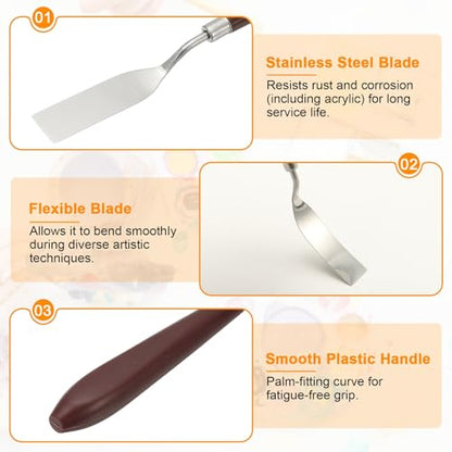 HARFINGTON 2pcs Palette Knife Painting Tool 2.72" x 0.7" Stainless Steel Art Spatula Pallet Knives Scrapers Tools with Plastic Handle for Acrylic Oil Canvas Mixing Spreading, Red/Silver - size: 2.72" x 0.7"