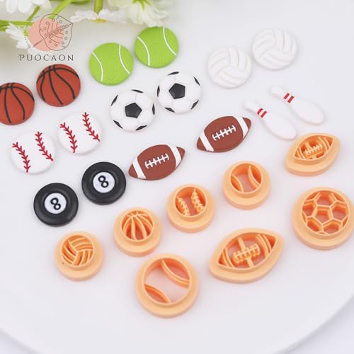 Puocaon Sports Polymer Clay Cutters - 16 Pcs for Jewelry Making, Football, Baseball, Basketball, Tennis, Volleyball, Earrings