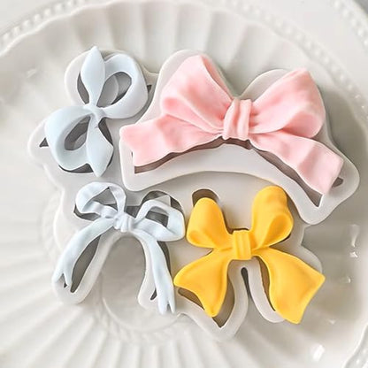 3PCS Bow Silicone Molds, Cute Bow Chocolate Molds Fondant Molds, Handmade Candy Gummy Jello Cupcake Topper Mold, Polymer Clay Soap Resin Plaster Art Craft Mould Birthday Party Wedding Cake Decorating - color: 3pc bow