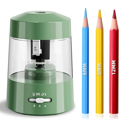 ZMOL Electric Pencil Sharpener Battery Operated Power Kids for Colored & Jumbo Pencils No.2/(6-12mm) - Safe & Easy Use Plug in Portable with (AC Adapter,USB, Battery) for Classroom/Office/Home Green - color: Green
