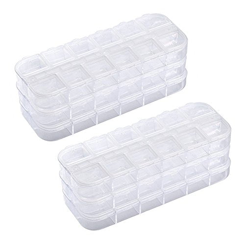 6 Pieces Nail Art Tool Jewelry Storage Box, 12 Compartments Plastic Rhinestone Organizer Container Case, Display Containers