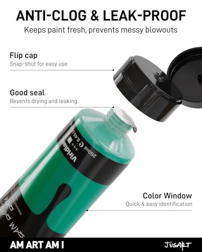 JusArt Green Acrylic Paint, 8.45oz/250ml Large Tube, Heavy Body Rich Pigment, Non-Toxic, Non-Fading Craft Paint for Canvas Wood Metal Fabric Ceramics, Art Supplies for Adults Artists Beginner - color: Green