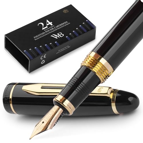 Wordsworth & Black Majesti Fountain Pen-(Black) Luxury Case, 24K Gold Finish; 18K Gilded Extra Fine Nib- Ink Cartridges, Refillable Ink Converter-Calligraphy Pen-Best Business Gift Set for Men & Women | Black, Gift for Men Women, Gold Finish, 18K German I