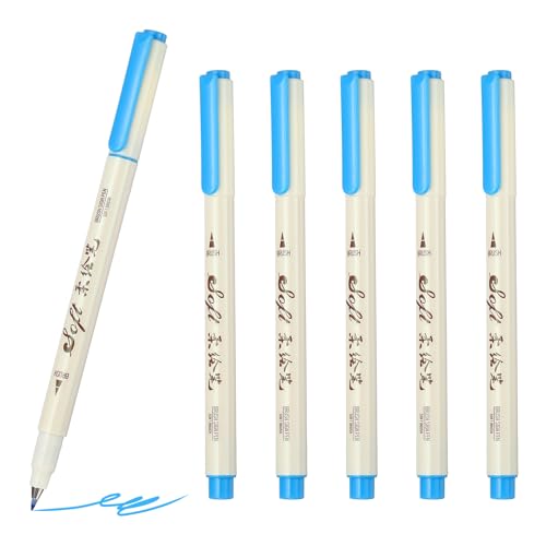 PATIKIL Fineliner Colored Pens, 6 Pcs Sky Blue Felt Brush Tip Fineliner Marker Waterproof Ink Watercolor Coloring Book Art Supplies Set for Artist Journaling Scrapbooking - color: Sky Blue