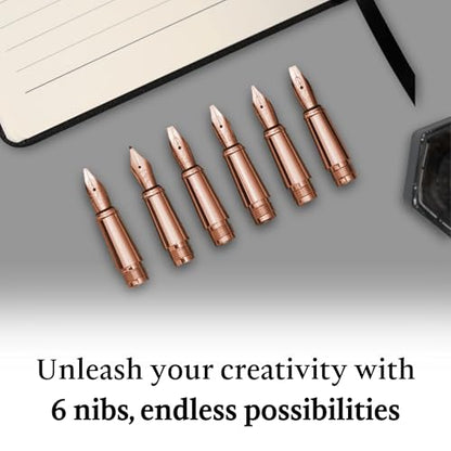 Ellington Pens Luxury Calligraphy Set - Premium Fountain Pen with 6 Nibs, 50 ml Black Ink Bottle, 6 Cartridges, Converter, Elegant Gift Box – Perfect for Drawing, Writing, Gifting (Midnight Rose)