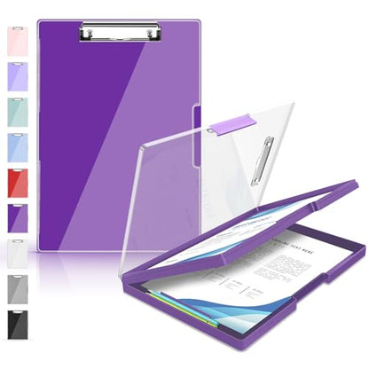 Sooez Clipboard with Storage, Heavy Duty Cleaview Clip Boards 8.5x11 with Dual Storage, Dry Erase Plastic Nursing Clipboard, High Capacity Clipboards Folder for Teacher Nurse, School & Office Supplies - color: Purple