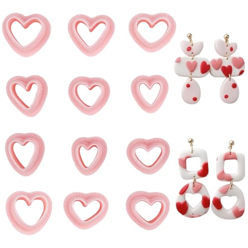 SUNNYCLUE 1 Box 12Pcs 12 Styles Heart Clay Earring Cutters Valentines Polymer Clay Cutters Plastic Love Heart Shapes Pressed Cutting Molds Tool Set for Jewelry Making Earrings Adults Supplies