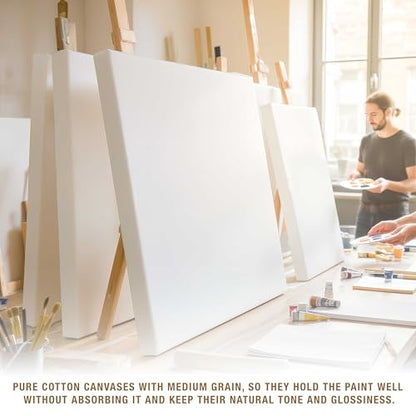 U.S. Art Supply 8 x 36 inch Stretched Canvas for Painting, 12oz Triple Primed, 3-Pack - Professional Artist Quality White Blank 3/4" Profile, 100% Cotton, Heavy-Weight Gesso - Acrylic Pouring, Oil