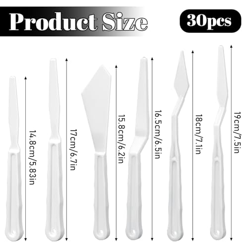 30Pcs Plastic Spatula Palette Knives Set, Pallete Knife Thin and Flexible Art Knife Tools for Carving Oil Acrylic Watercolor Painting Painting Knives for Mixing Spreading Scratching Layering Colors